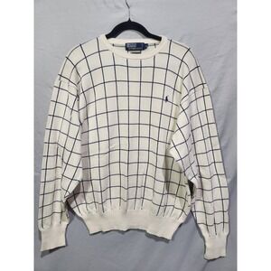 Polo Ralph Lauren Mens Window Pane Golf Sweater Cream & Navy XL Polo Pony Logo